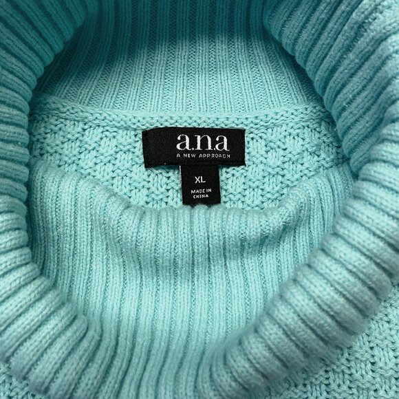 NWT ANA Turtleneck Cable Knit Sweater Aqua XL - Picture 2 of 7